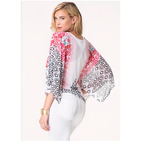 Bebe Print Mesh Kaftan Top - Picture 2 of 10